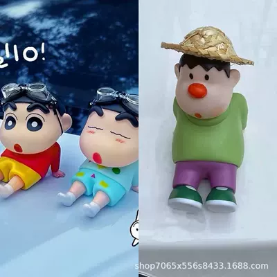 Creative Car Ornaments 3D Stereo Doll Japanese and Korean Style Car Roof Decoration Plush Car Sticker (Car ornaments) - fat-tiger-with-a-straw-hat-green-shin-chan-with-big-eyes-red-shin-chan-with-big-eyes