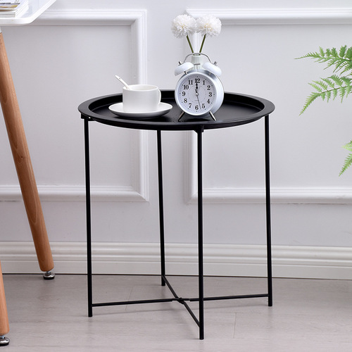 Modern minimalist small coffee table, bedside sofa side table, light luxury mini corner table, wrought iron small round table, tray table