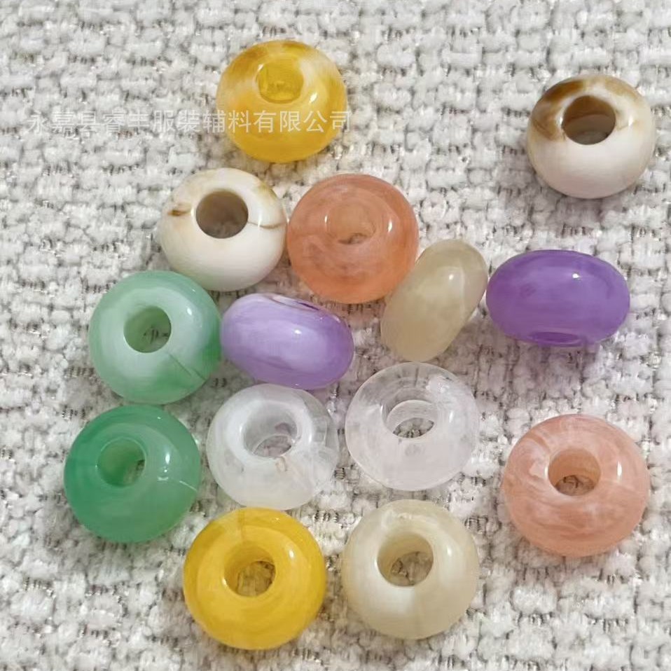 仿琥珀大孔算盘珠DIY环保亚克力隔珠头饰服饰包链扁珠饰品配件