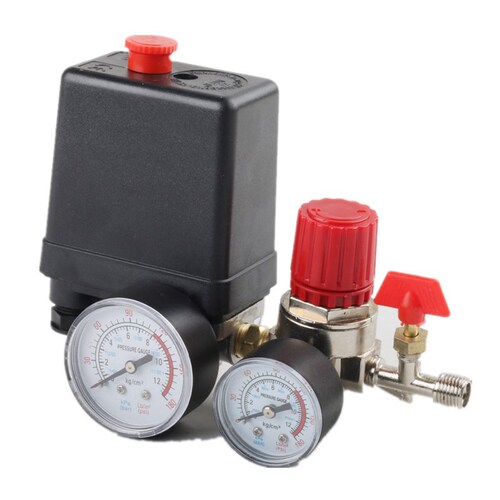 Air compressor switch assembly four-hole four-way automatic pressure switch assembly with pressure regulating valve pressure gauge air outlet valve