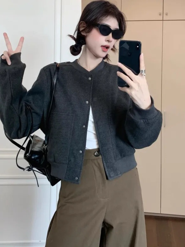 卡其色毛呢棒球服短外套女秋季2025新款小个子短款高级感气质夹克|undefined