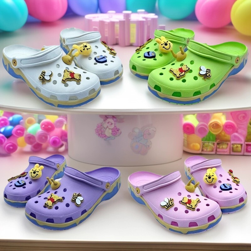 New Croc Shoes Cartoon Winnie the Pooh Pendant Men's and Women's Casual Breathable Soft Sole Beach Shoes Sandals and Slippers