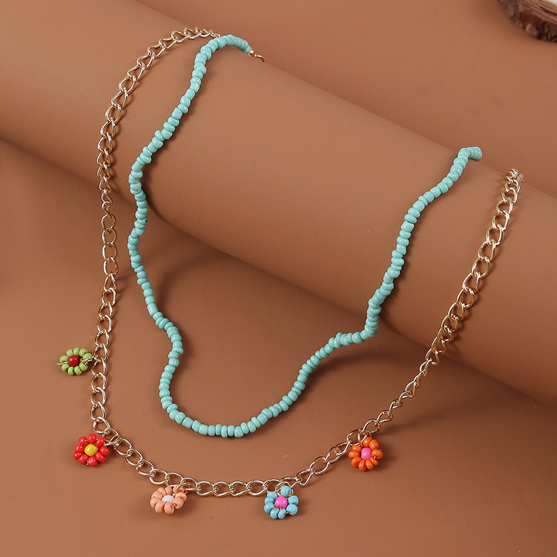 Wholesale Jewelry Bohemian Style Hand-woven Beads Flower Pendant Multi-layer Necklace Nihaojewelry display picture 6