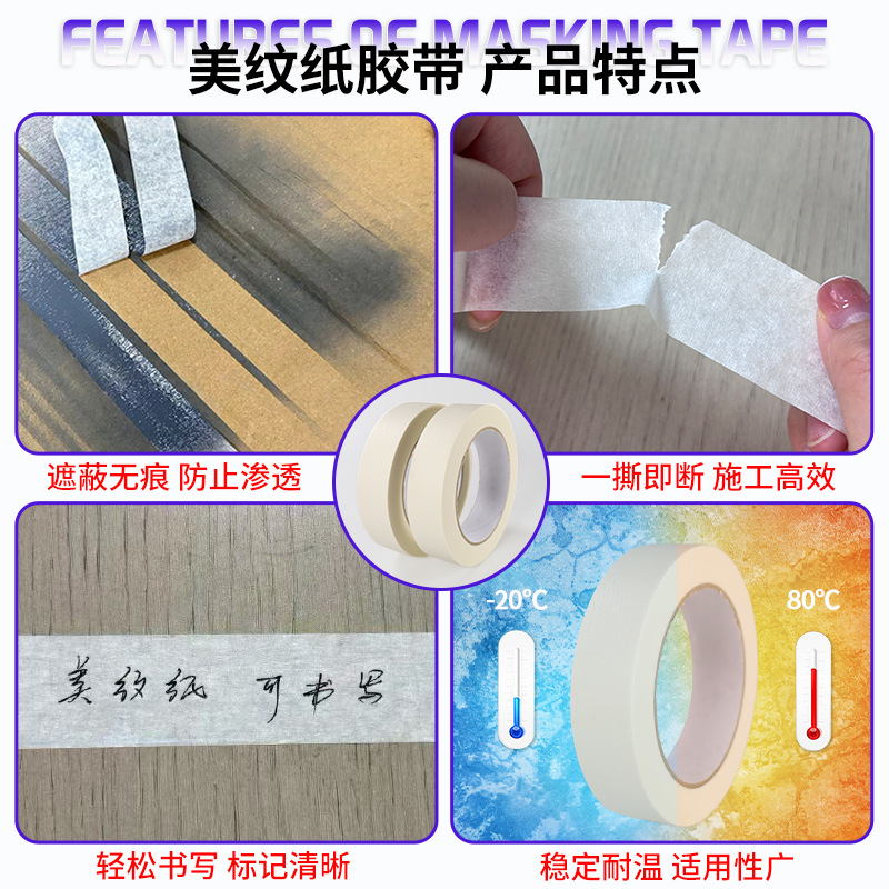 Fábrica al por mayor blanco amarillo llano decoración pintura en aerosol pintura de arte hermosa costura separación de color cinta de papel enmascarador