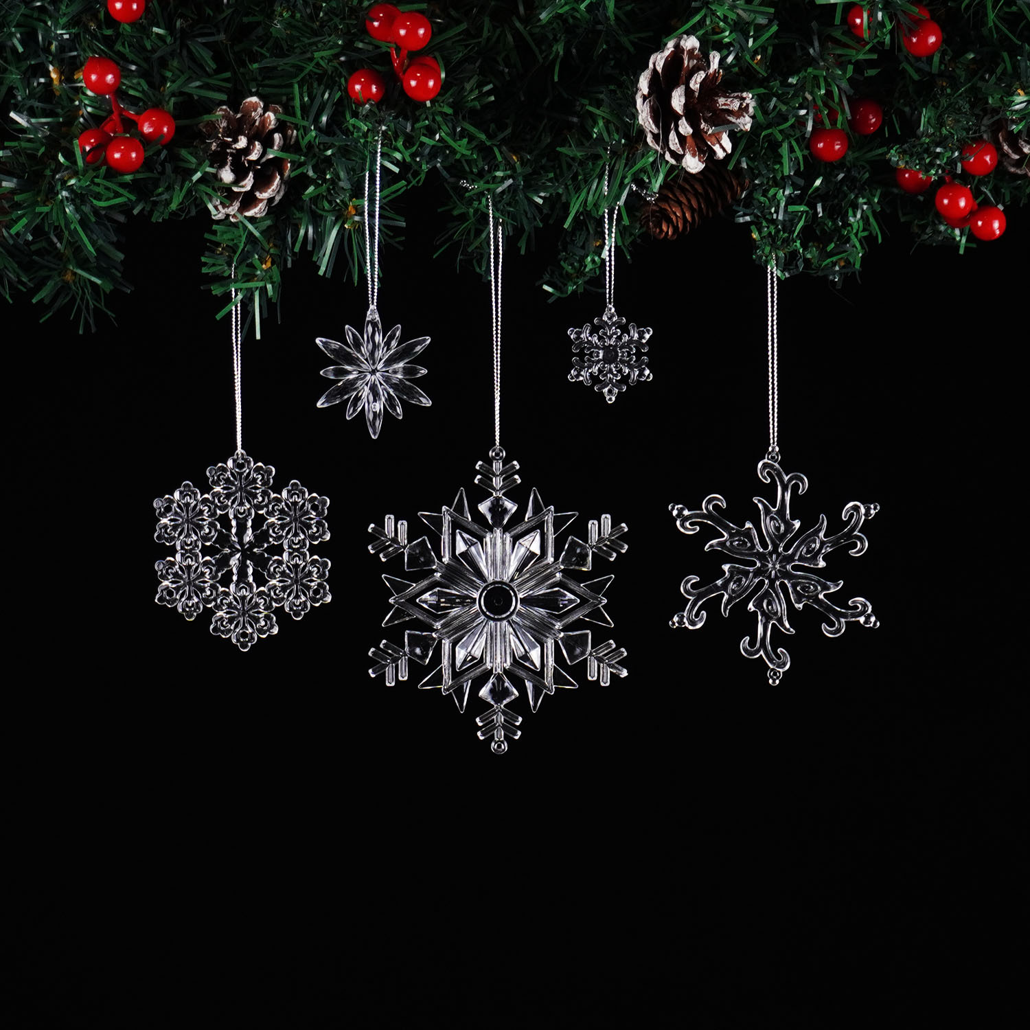 圣诞装饰用品圣诞树水晶透明雪花片 仿真冰晶创意挂件 圣诞雪花片