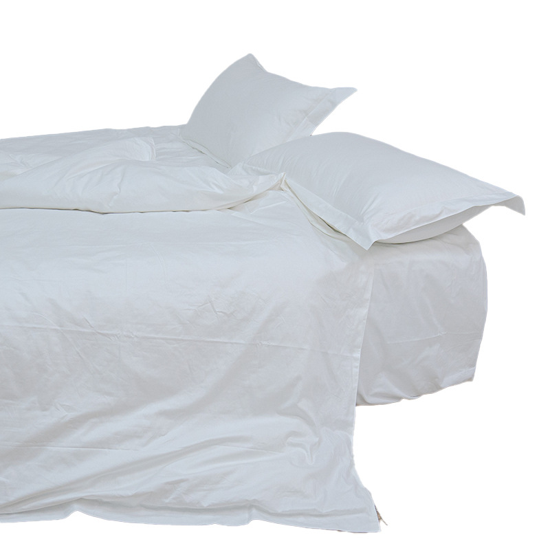 Juego de Ropa de Cama de Satén Blanco de Algodón Puro para Habitaciones de Hotel y Hostales, Juego de 4 Piezas, Alto Número de Hilos y Alta Densidad.