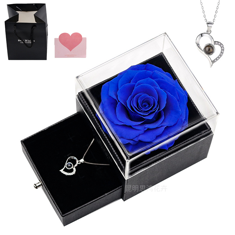 Caja de regalo de joyería con luz, rosa de flor real eterna, para el Día de San Valentín y el Día de la Madre, venta al por mayor transfronteriza de Amazon.