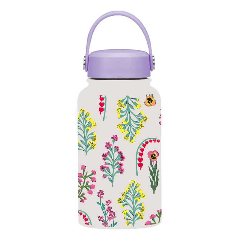 Nueva transfronteriza 650ml taza de vacío de boca ancha portátil de vacío niños estudiante deportes hervidor de agua de impresión al aire libre taza