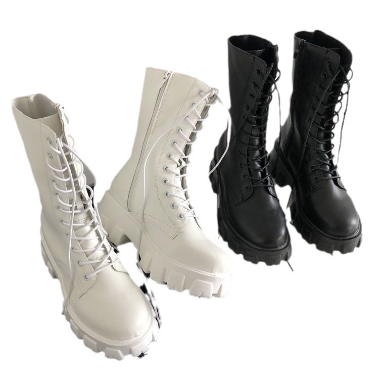 Martin-Stiefel in Übergröße für Damen im Herbst und Winter, neue mittellange Stiefel im britischen Stil mit seitlichem Reißverschluss und dickem Absatz_voghion.com