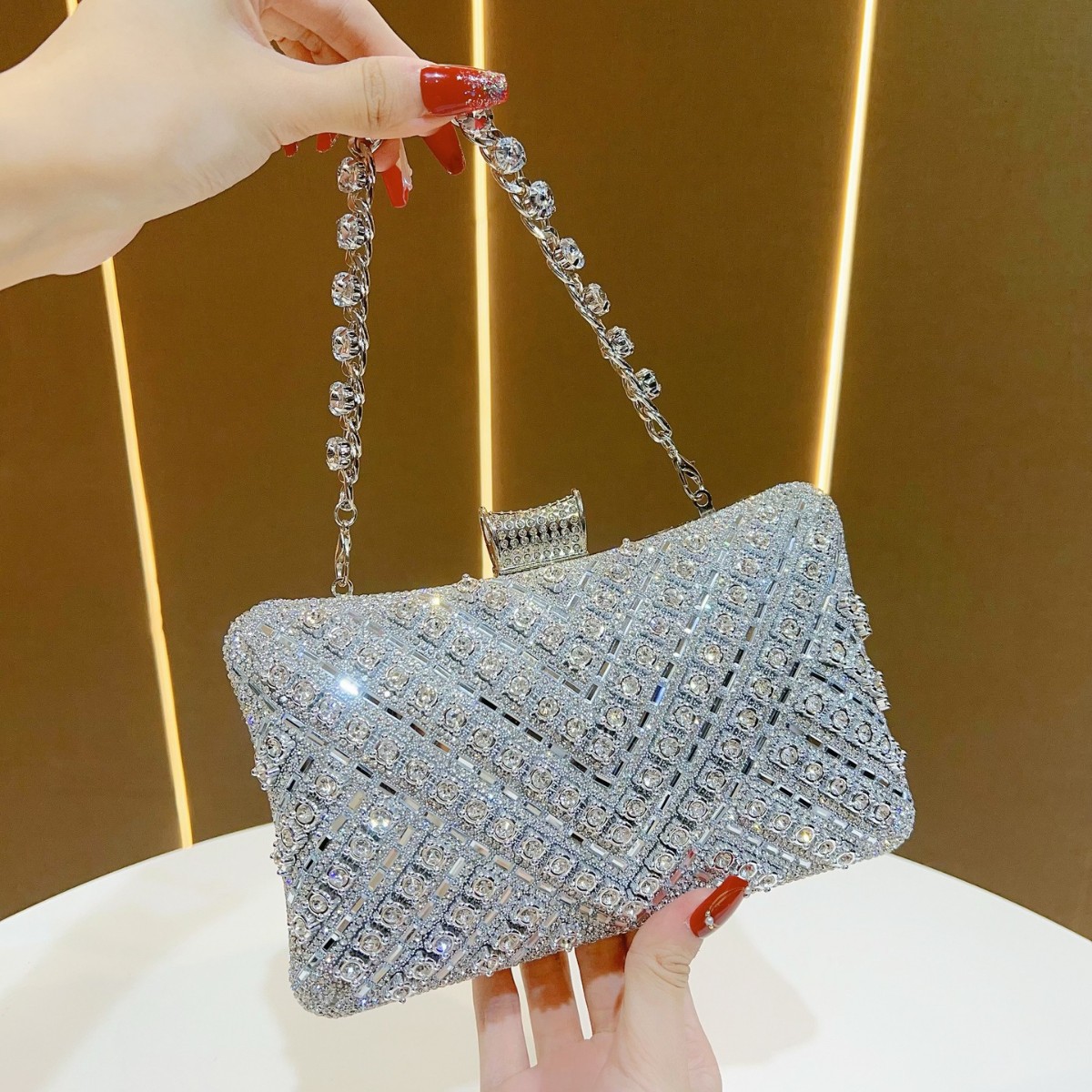 Bolso de mensajero de hombro para fiesta de mujer personalizado, bolso de almacenamiento, bolso de mano exquisito para banquete de bodas, bolso de cena de diamantes completos