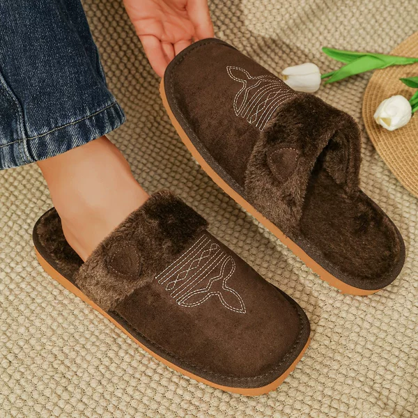 Large Size Slip-On Slippers with Fleece Lining, Thickened for Warmth, Thick-Soled Square-Toe Cotton Slippers, New Autumn and Winter Models for European and American Markets