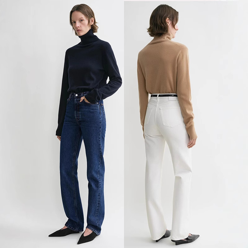 25 New Totê High Waist Cotton Breathable Hip Slim Narrow Leg Small Straight Denim Trousers Female Factory Outlet