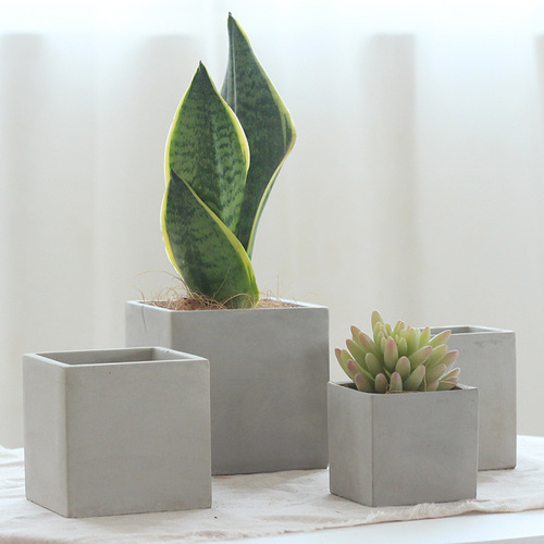 Nordic simple cement flowerpot mini creative personality with tray household succulent square flowerpot micro potter
