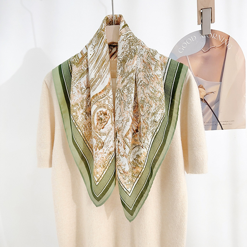 Temperamento de moda japonesa y coreana 68 toallas cuadradas de patrón de personaje de mujer con bufandas profesionales de alto nivel con un nicho de pañuelo