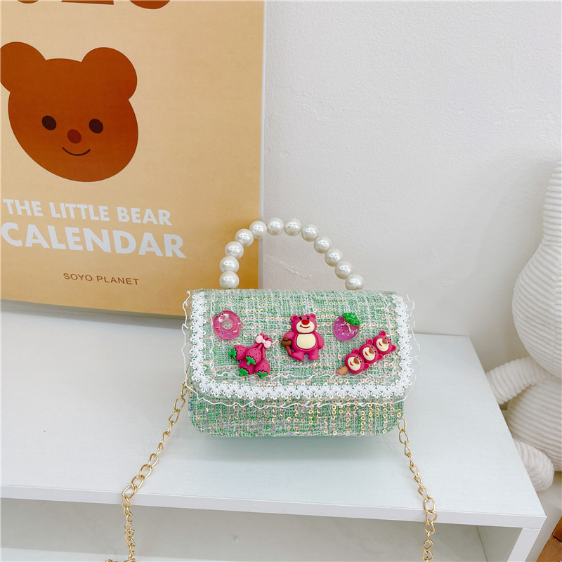Bolso de los niños del verano de la nueva manera de La Perla de las niñas bolsa de mensajero oso Lindo bolso de las mujeres estilo de la princesa monedero de la moneda