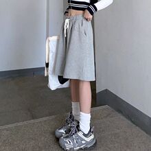 简约编织抽绳短裤女春夏季宽松直筒ins高街阔腿裤潮流夏季五分裤