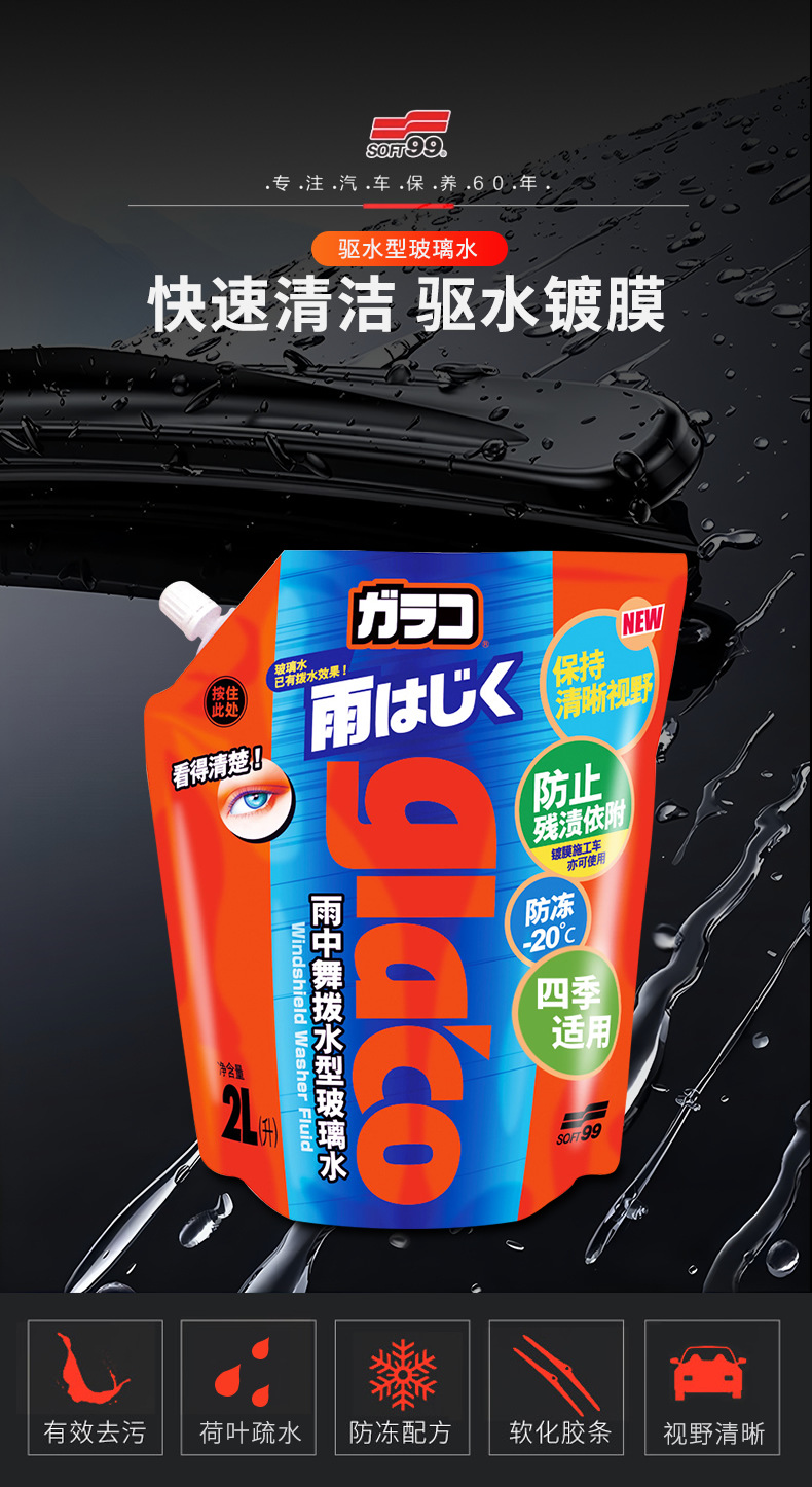 Soft99 Car Glass Water Powerful Decontamination and Oil Film Glass Water Repellent Coating Cleaner Concentrated Wiper Water