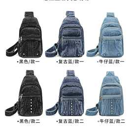 日系潮流多口袋水洗牛仔帆布包无性别风胸包通勤日常百搭斜挎包包