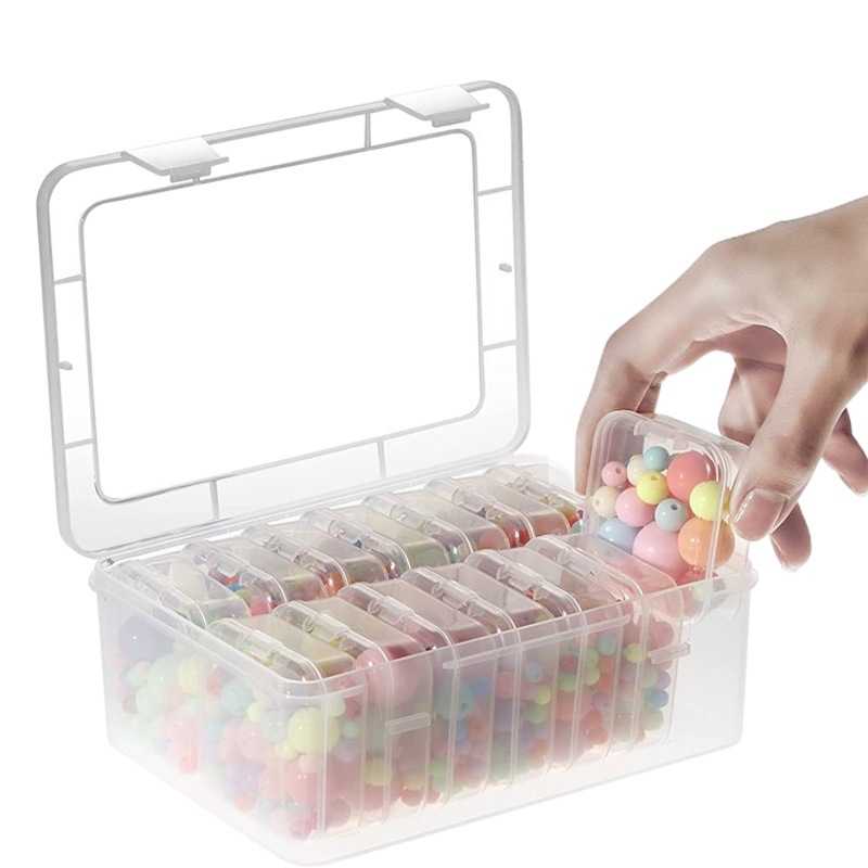 Caja de embalaje independiente de 14 rejillas Caja de almacenamiento de cuentas Caja de joyería transparente de plástico Caja de piezas de hardware Caja de juego de PP con tapa