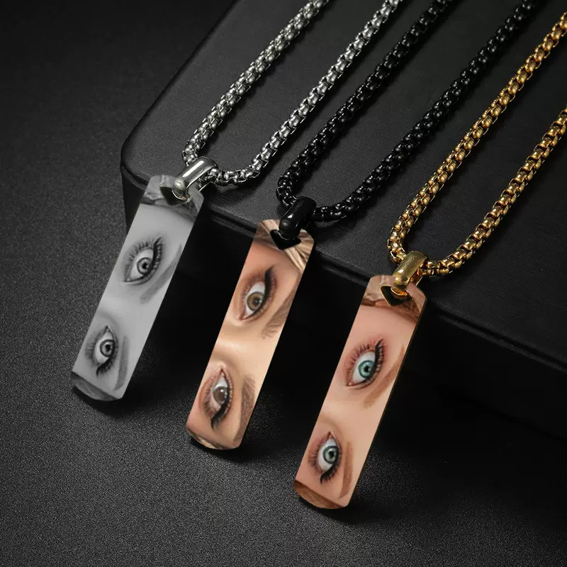 跨境欧美热销不锈钢光面立体长条可刻字男士简约时尚钛钢项链批发