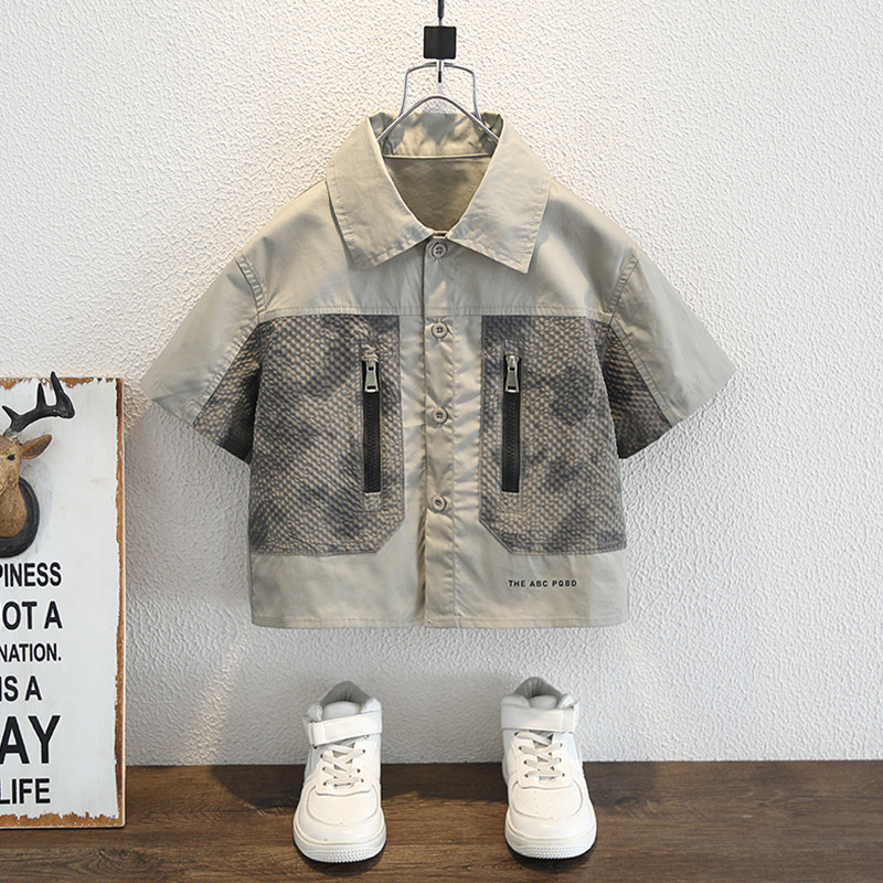 7940 tops para niños camisas de manga corta de moda de verano 2025 nuevo estilo estilo occidental chico guapo ropa fina para niños