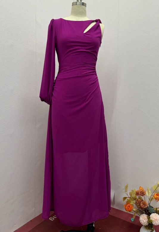 Women's Clothing solid color fashion oblique collar raglan sleeve slim temperament dress_mkmklike.com