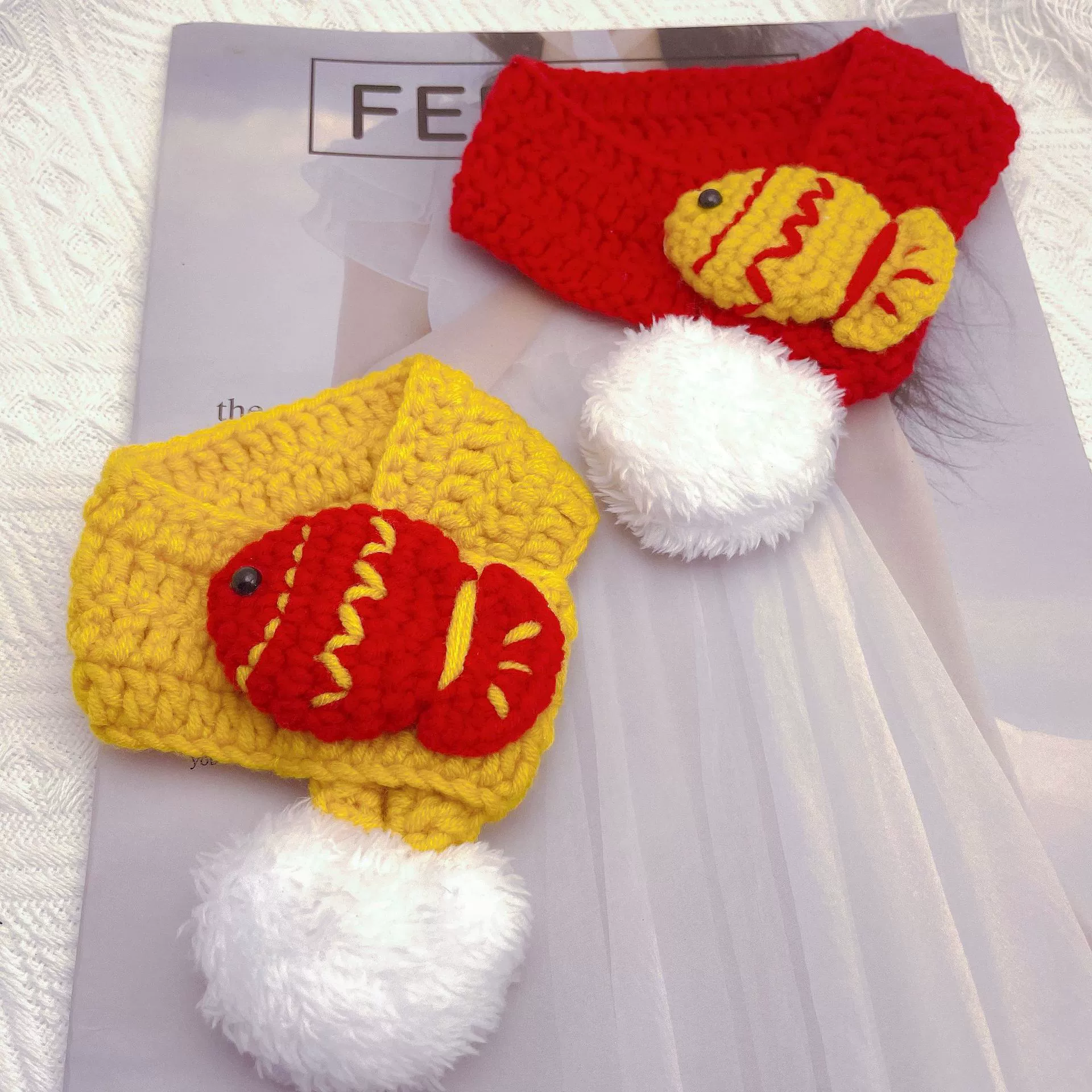 Домашнее животное кошка Миа новогодний Весенний фестиваль собака ручной крючок шерстяной вязаный нагрудник воротник Британский короткий Американский короткий кукла красная рыба шарф