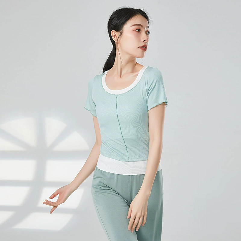 Одежда для современных танцев на весну и лето, топ, Женская контрастная повседневная одежда с короткими рукавами для танцев для взрослых