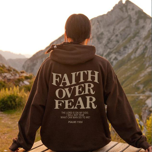 Cap sleeve FaithOverFear print hoodie