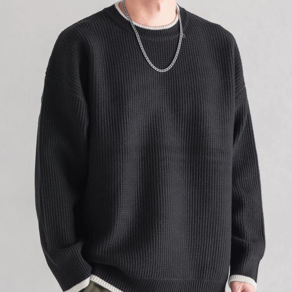 Поддельный свитер из двух частей с круглым вырезом, мужской утолщенный топ с длинными рукавами, осенне-зимний свободный базовый свитер, ленивая куртка