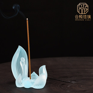 Glass Lotus Incense Burner Lotus Pink Thread Incense Burner Zen Desktop Ornaments Small Buddha Incense Burner