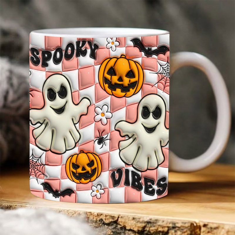 国境を越えた3d SPOOKY幽霊hallowenコーヒーマグカップ水杯ハロウィーンカボチャPumpkin|undefined
