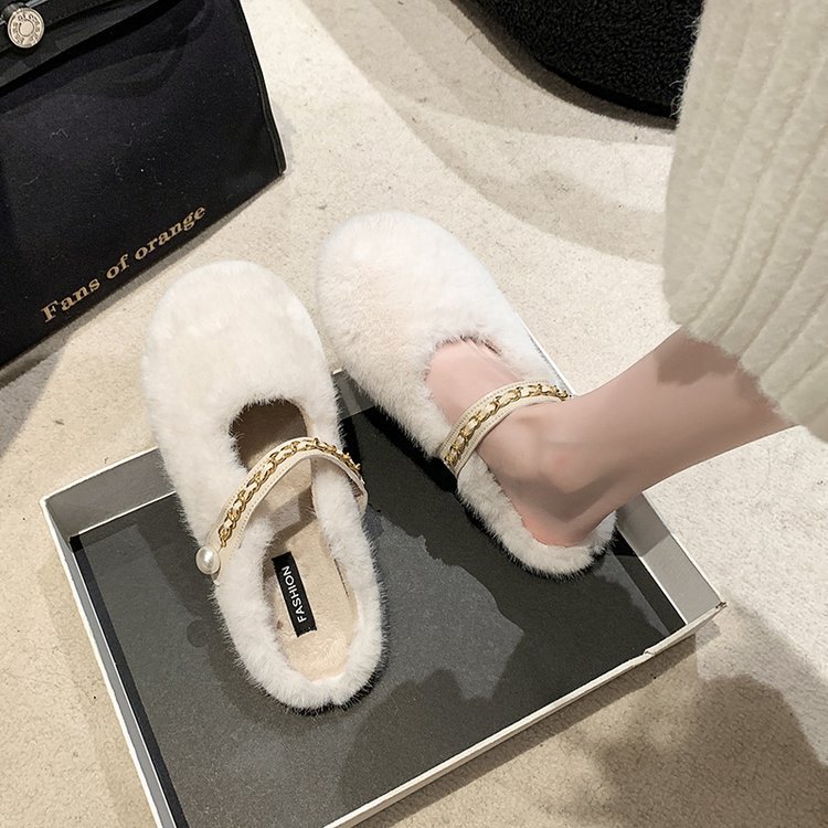 Pantofole in peluche da donna comode morbide bianche in cotone_voghion.com