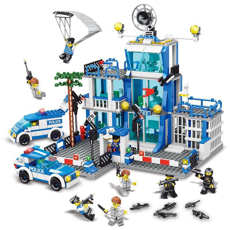 Compatible con bloques de construcción domésticos de Lego, edificio de la estación de policía de la ciudad, policía especial militar, juguetes para niños, regalos educativos para niños