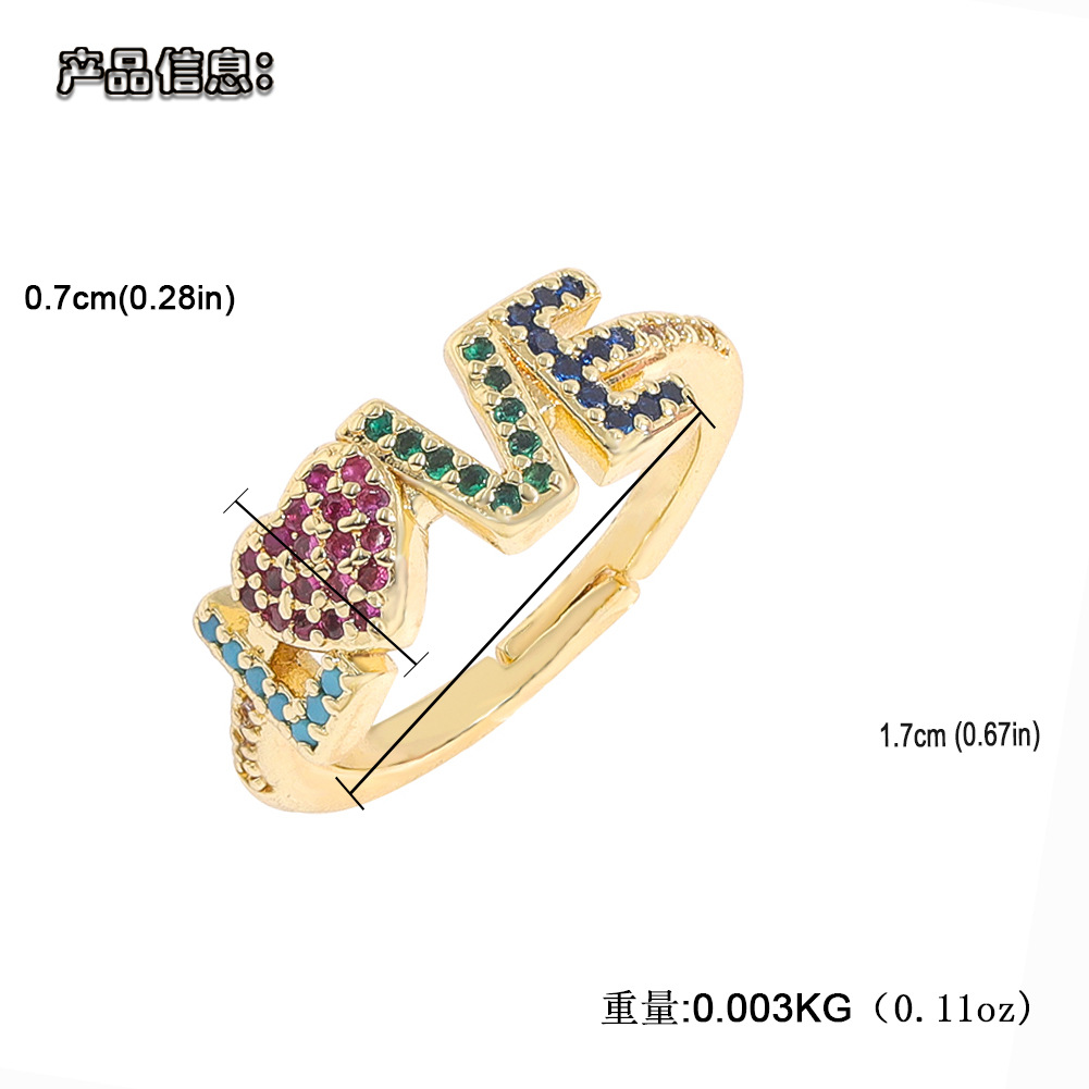 Fashion Copper Inlaid Zirconium Open Ring Fashion Personality Letter Love Female Ring Zodiac Animal Ring display picture 4