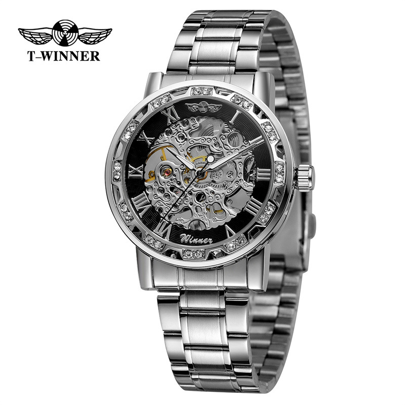 T-WINNER8012 nuevo fresco zafiro azul movimiento mecánico semiautomático regalo de los hombres de acero correa de reloj