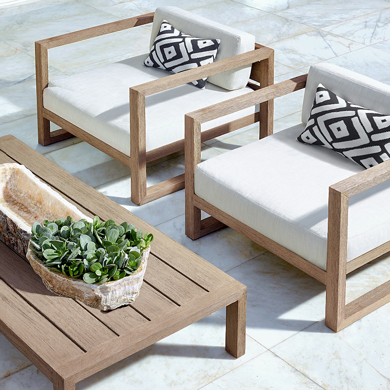 Sofá de patio para exteriores, conjunto de muebles de jardín impermeables y resistentes al sol, muebles de terraza para villa de madera de teca anticorrosión. image 2