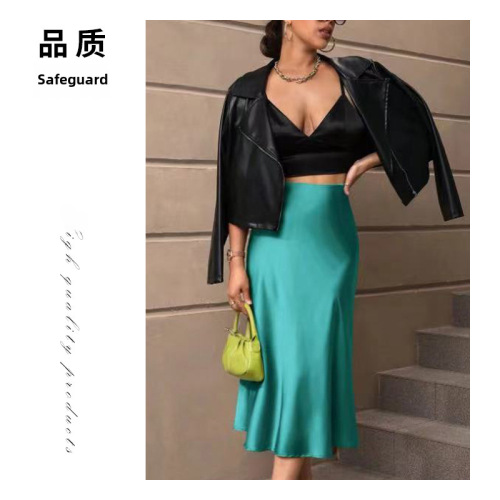 包臀鱼尾裙子 色丁缎面中长款半身裙 春夏新款欧美跨境女装厂家直