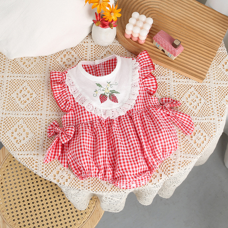 Baby Summer Thin Strawberry Wrap Fart Clothes Newborn Clothes One-piece Baby Triangle Ha-ha Clothes Summer Clothes Full Moon Hundred Days