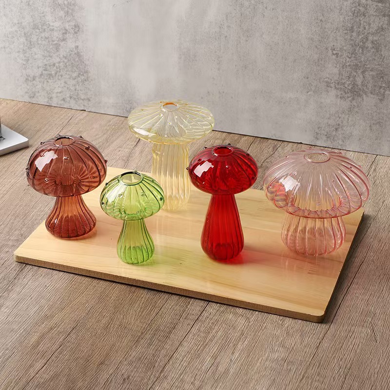 Vaso de hongos de vidrio creativo botella de fragancia de vidrio transparente de color hidropónico jarro de lámpara de vidrio decorativo arrancador de flores
