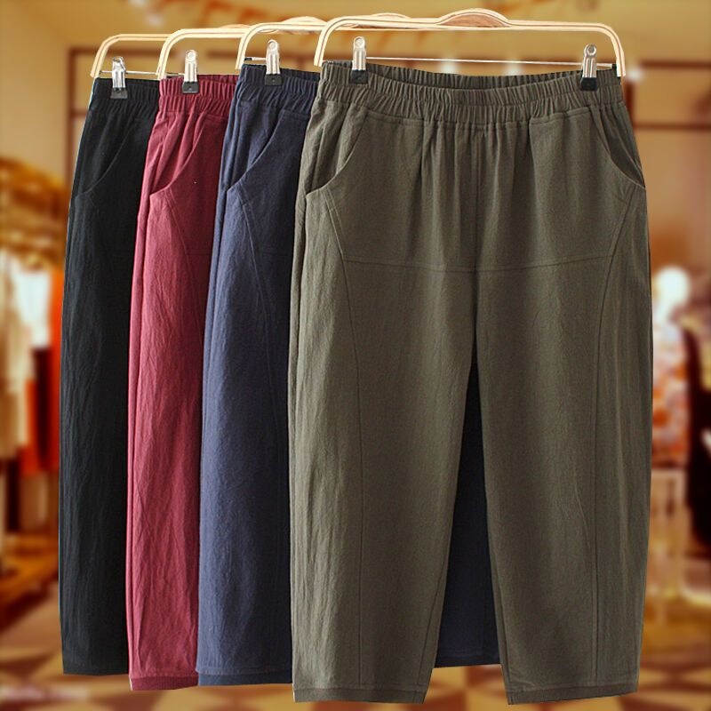 Pure Cotton Thin Plus-Size Harem Pants, 7/8 Length Women's Pants for Plus-Size Women, 100kg Summer Loose Casual Elastic Waist Pants