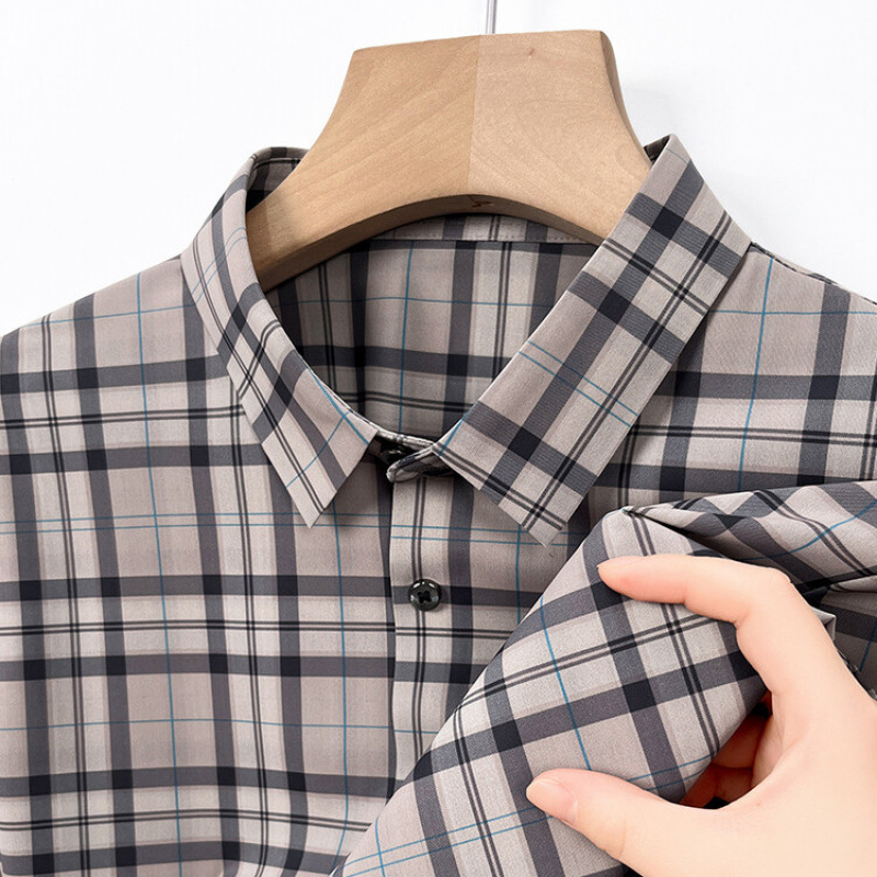 2025 Summer Men's Short-Sleeve Shirt with Lapel Collar, Casual Fit, Seamless, Thin, Ice Silk, Quick-Drying Top