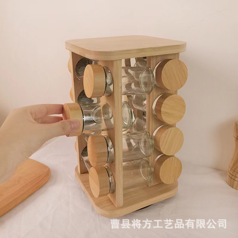 Especiero Giratorio Multicapa de Madera Sin Perforación para Cocina