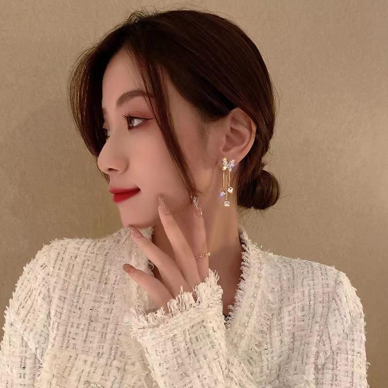 Butterfly Pattern Women'S Gender Inlay Design Sweet Butterfly Alloy Inlay Rhinestones Women's Drop Earrings 1 Pair