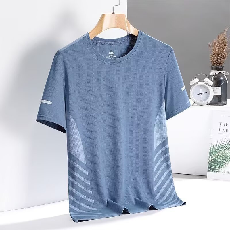 哇噢定制夏季短袖男款大码半袖上衣服户外速干t恤男跑步运动冰丝