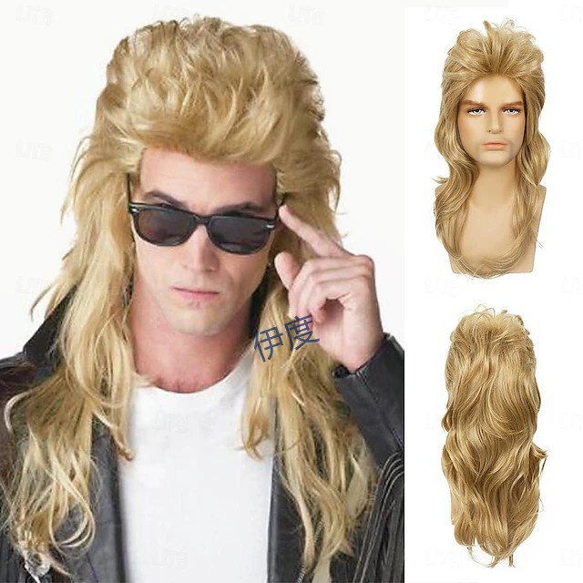 Wig Golden Long Curly Hair Halloween Dance Amazon European and American Men's Black Fish Era Cross-Border Punk Rock