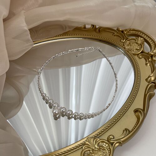 Saiina's light luxury and high-end broken silver sterling silver clavicle chain Xiaohongshu's same style French Shijia pearl necklace for women