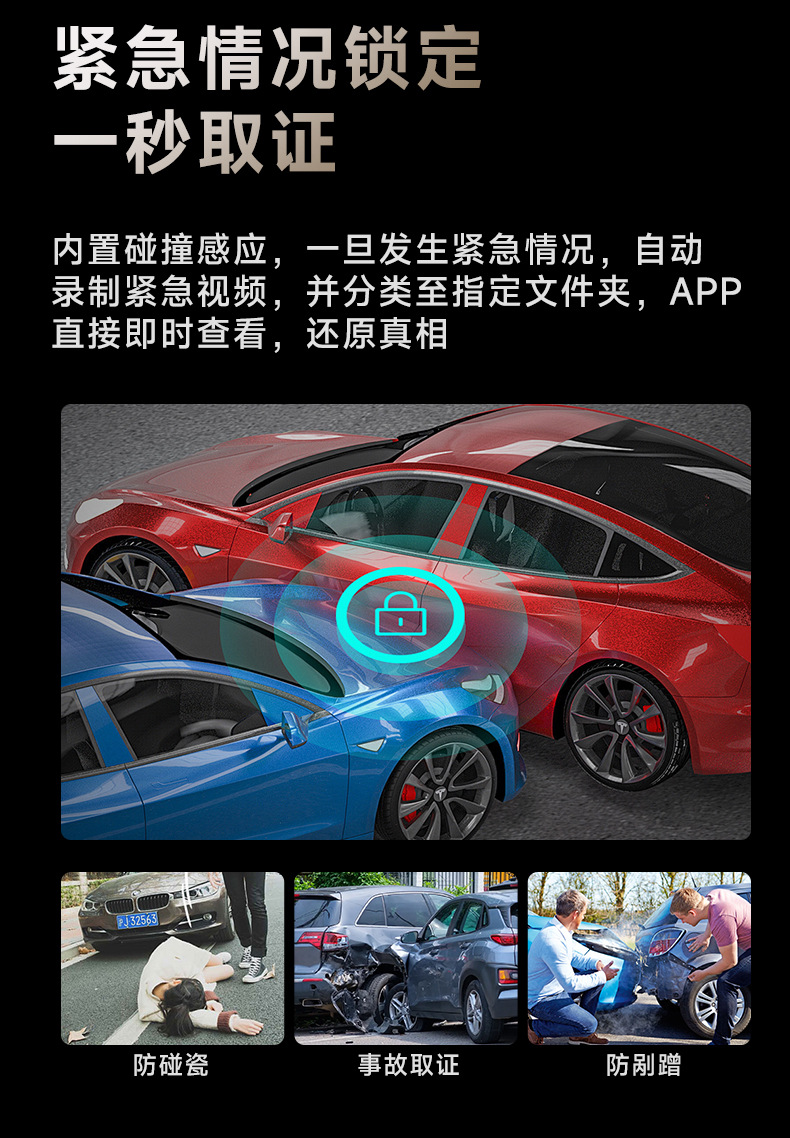 Three-Way In-Car Monitoring Dashcam with No-Wiring 4K High-Definition Dual Front and Rear Cameras, 3.2inch Screens, Wifi Connectivity