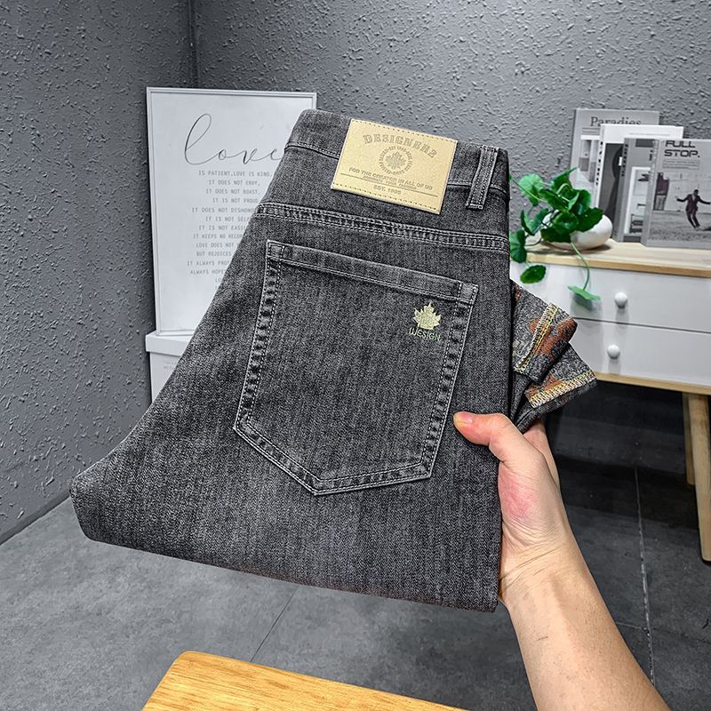 Jean droit et ample pour hommes, pantalon Long, tendance, haut de gamme, élastique, décontracté, nouvelle collection automne_voghion.com