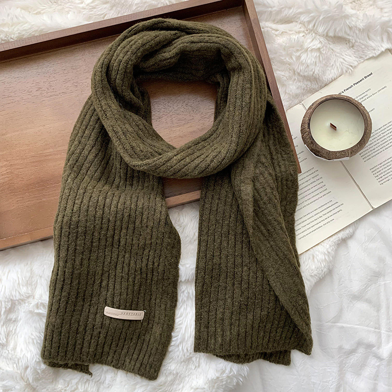 Bufandas mujeres invierno 2025 nuevo calentamiento engrosado suave azul helado imitación de lana de color sólido bufandas de punto